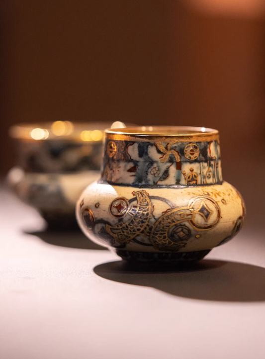 Handcrafted Blue & White Treasures “Greedy Snake” Double Cup – Luxe Retro Coffee Cup