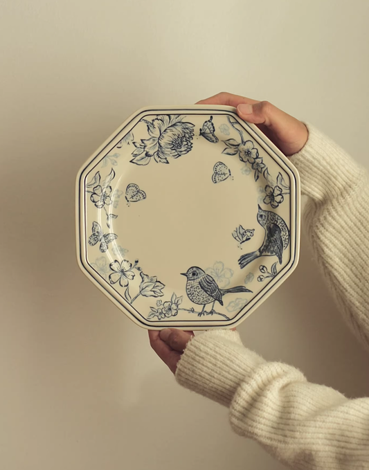Vintage Blue & White Bird Motif Dessert & Salad Plate