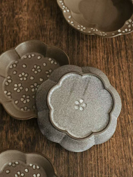 Wabi-Sabi Vintage Floral Handmade High-Fired Ceramic Dipping Dish