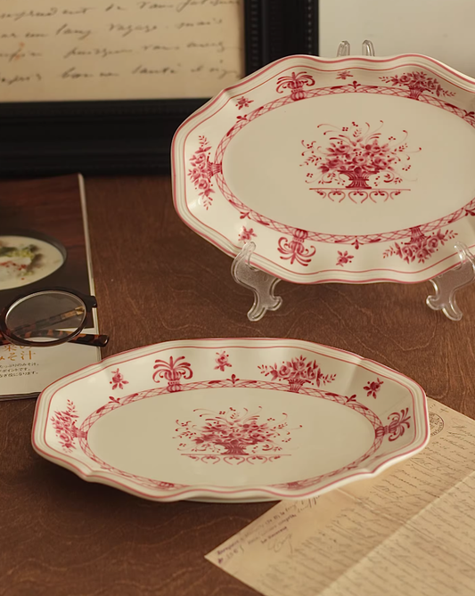 French Floral Romantic Oval & Fish Ceramic Plate
