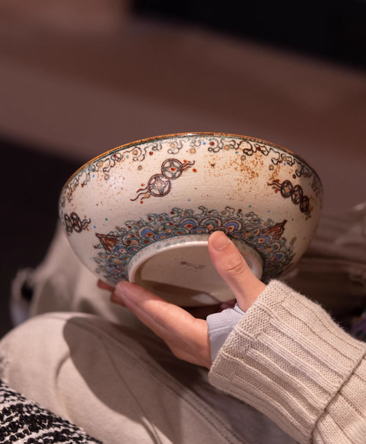 “Year After Year Fish” Round Bowl – Jingdezhen Hand-Painted Blue & Gold Dinnerware