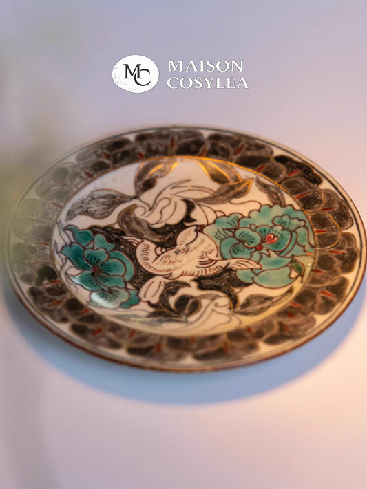 Golden Elegance Floral Porcelain Dinner Plate Set