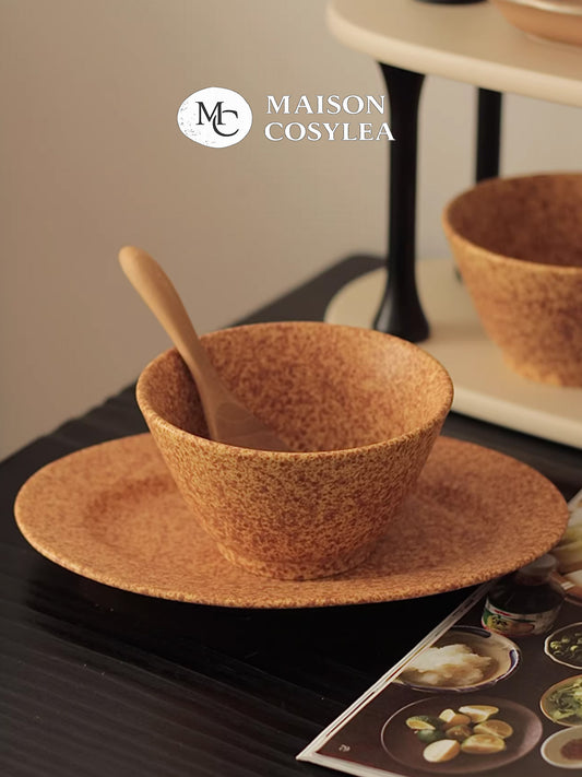 Korean Ink Splash Maple Yellow Ceramic Oval Plate