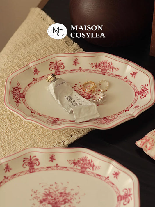 French Floral Romantic Oval & Fish Ceramic Plate