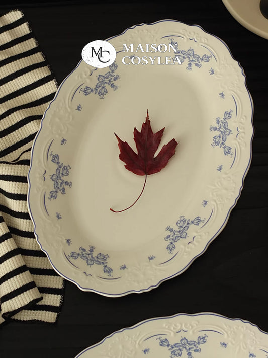 Vintage Blue & White French Relief Ceramic Breakfast & Dessert Plate