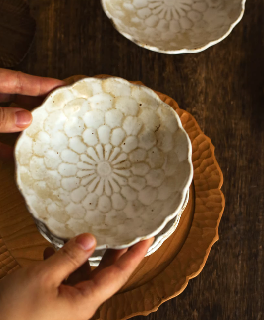 Timeless Wabi-Sabi Handcrafted Rustic High-Fired Flower-Edged Bowl