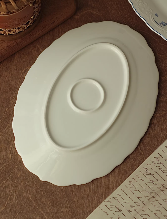 Vintage Blue & White French Relief Ceramic Breakfast & Dessert Plate