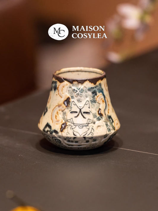 Under-Glaze Blue Floral Cat Carved Volcano Mug