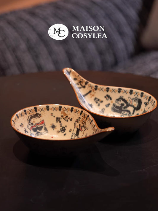 Weaving & Petroglyph Spoon & Bowl Set – Jingdezhen Vintage Blue & White