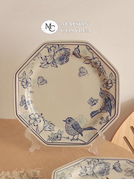 Vintage Blue & White Bird Motif Dessert & Salad Plate